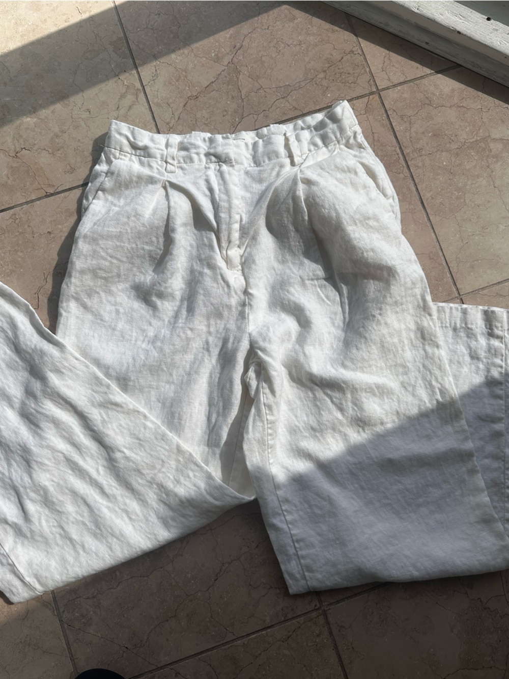 White Linen High Rise Pants